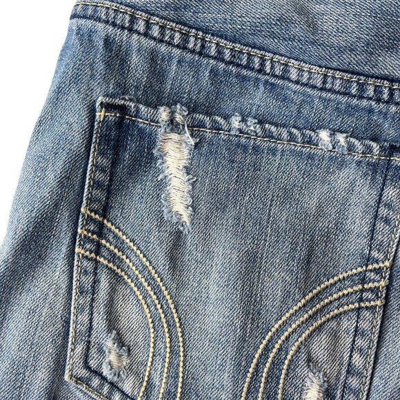 Hollister Distressed Shorts Size 5 Denim High Rise Medium Wash Raw Hem - Picture 7 of 9